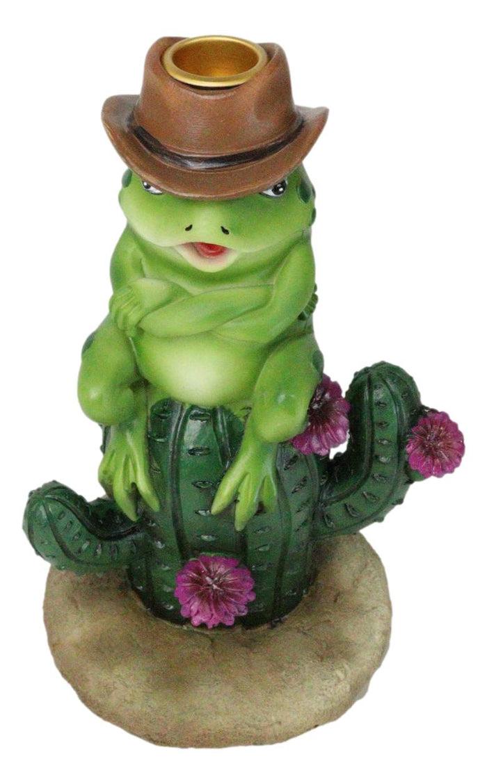 Western Outlaw Cowboy Frog On Cactus Backflow Incense Cone Burner Figurine