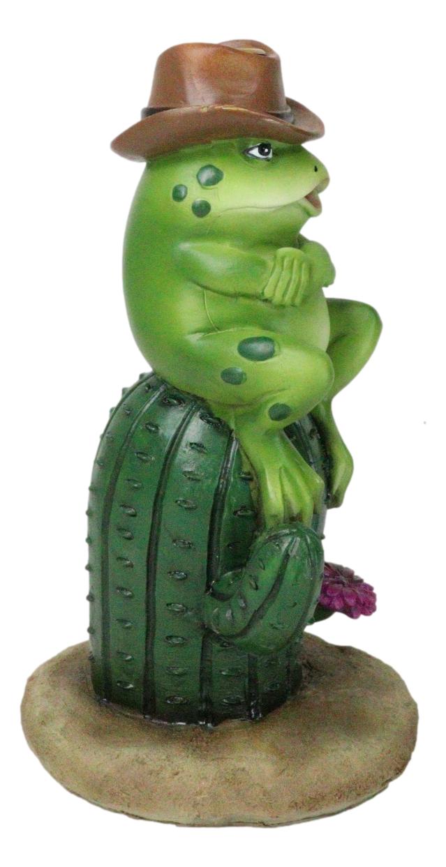 Western Outlaw Cowboy Frog On Cactus Backflow Incense Cone Burner Figurine