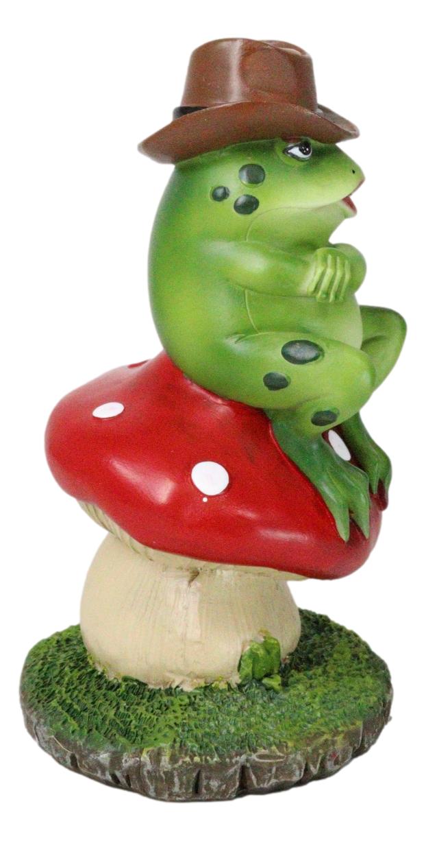 Western Outlaw Cowboy Frog On Mushroom Backflow Incense Cone Burner Figurine