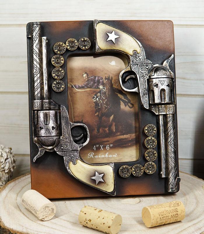 Western Outlaw Dual Pistol Revolvers With Ammo Bullets Photo Picture Frame Decor