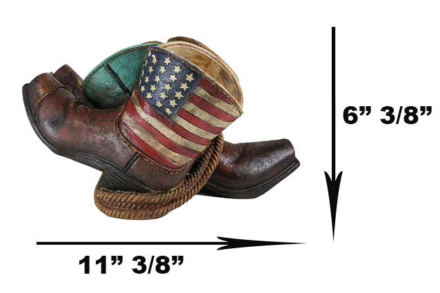 Western Patriotic American Flag Faux Tooled Leather Boots 3 Bottles Wine Holder