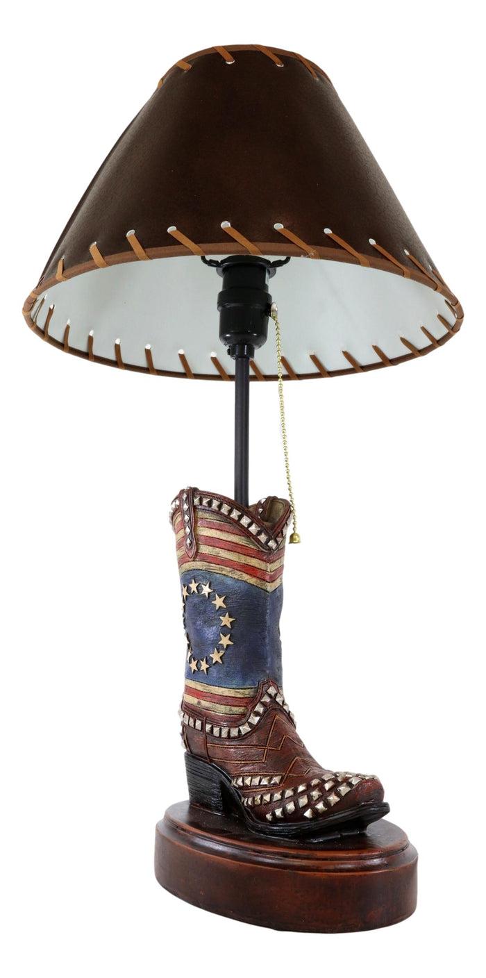 Western Patriotic American Flag Stars Stripes Cowboy Boot Table Lamp With Shade