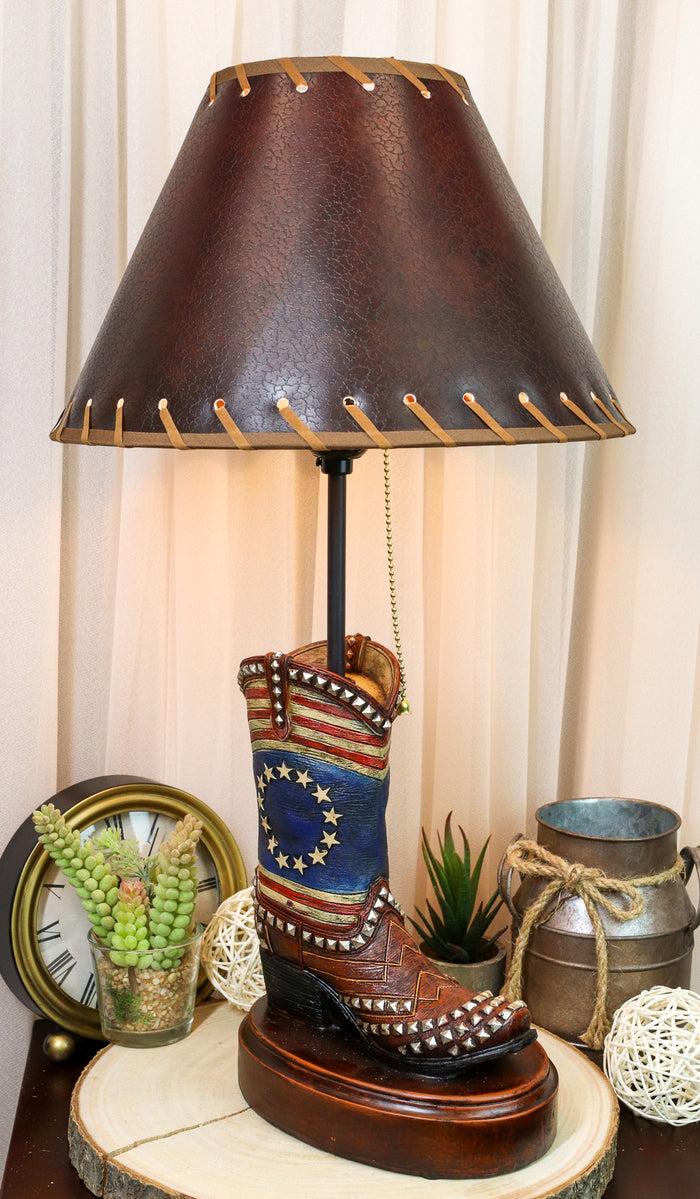 Western Patriotic American Flag Stars Stripes Cowboy Boot Table Lamp With Shade