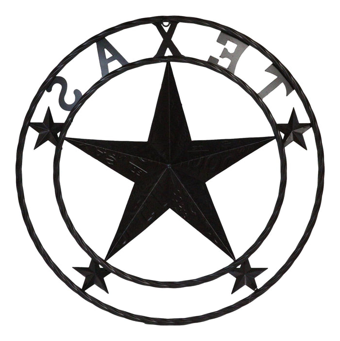 Western Patriotic Lone Star State Texas With 4 Stars Metal Wall Circle Sign 24"D