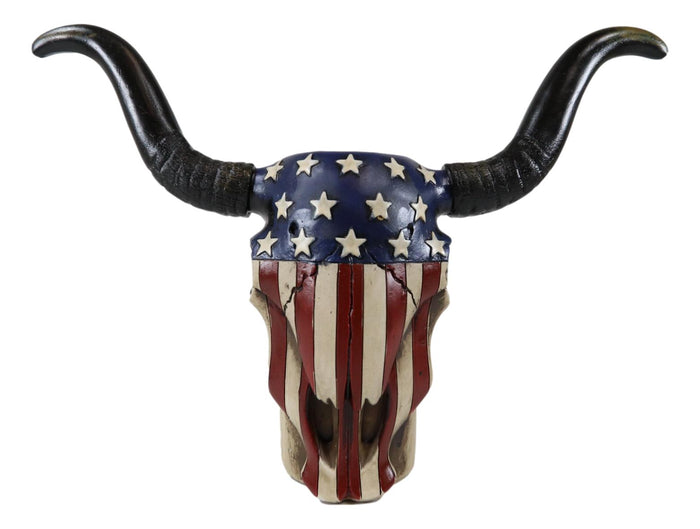 Western Patriotic US American Flag Old Faithful Longhorn Cow Skull Vase Planter