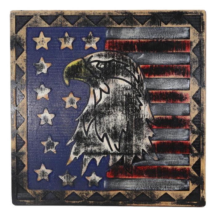 Western Patriotic USA Flag With Bald Eagle Pride Of America Wooden Wall Decor