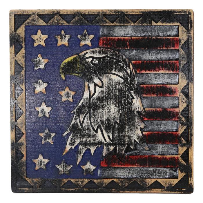 Western Patriotic USA Flag With Bald Eagle Pride Of America Wooden Wall Decor