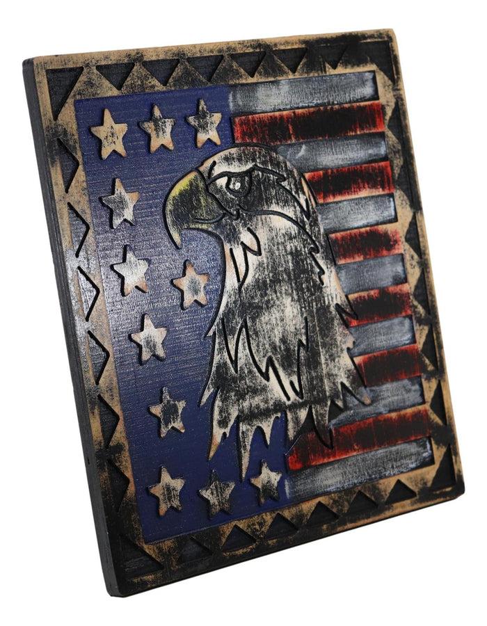 Western Patriotic USA Flag With Bald Eagle Pride Of America Wooden Wall Decor
