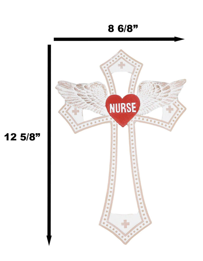 Western Physician Healer Red Heart With Angel Wings Nurse Wall Cross Decor Plaque
