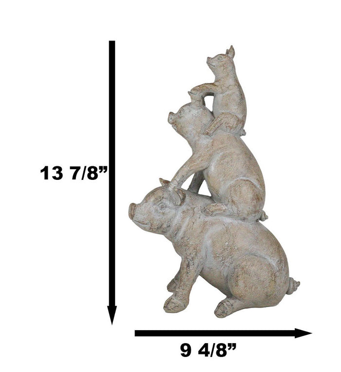 Western Piggyback Ride Rustic Farmhouse 3 Stacked Pigs Piglets Family Figurine