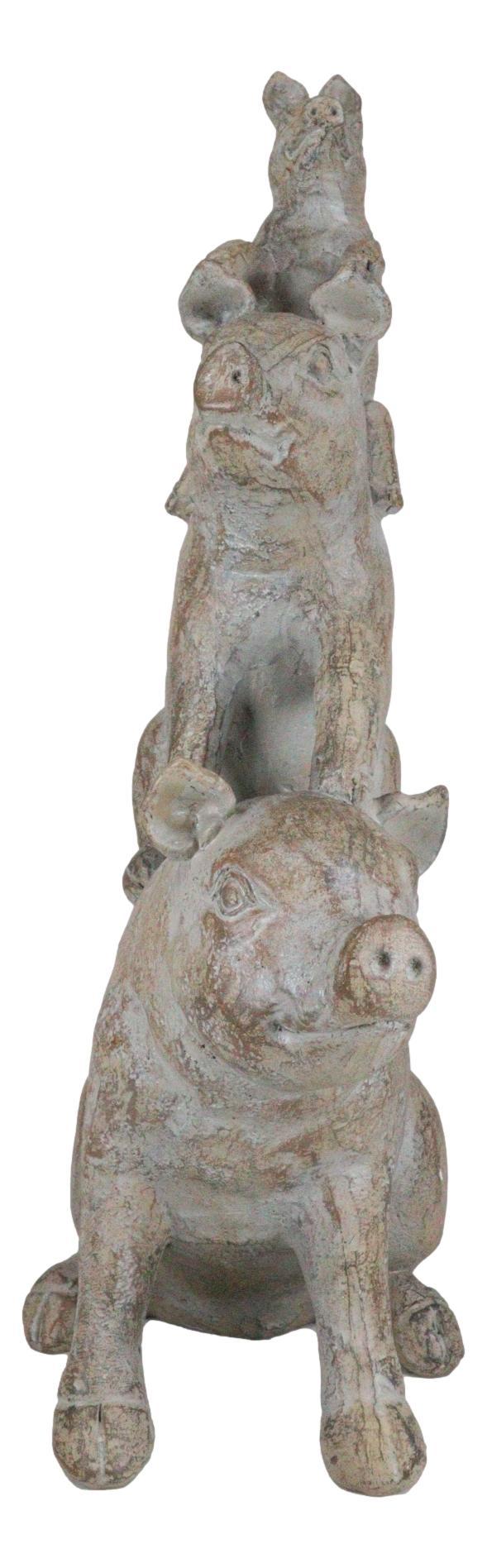 Western Piggyback Ride Rustic Farmhouse 3 Stacked Pigs Piglets Family Figurine