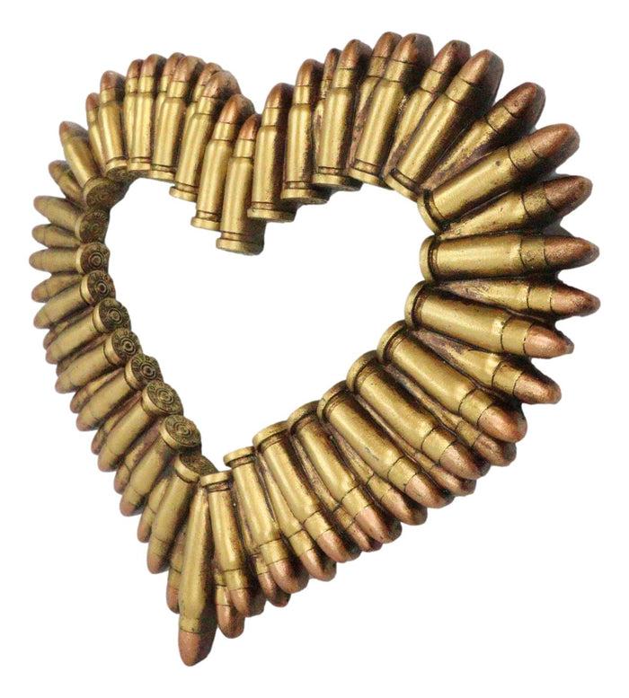 Western Rifle Ammo Shells Gold Tone Bullets Heart Wall Plaque Decorative Accent