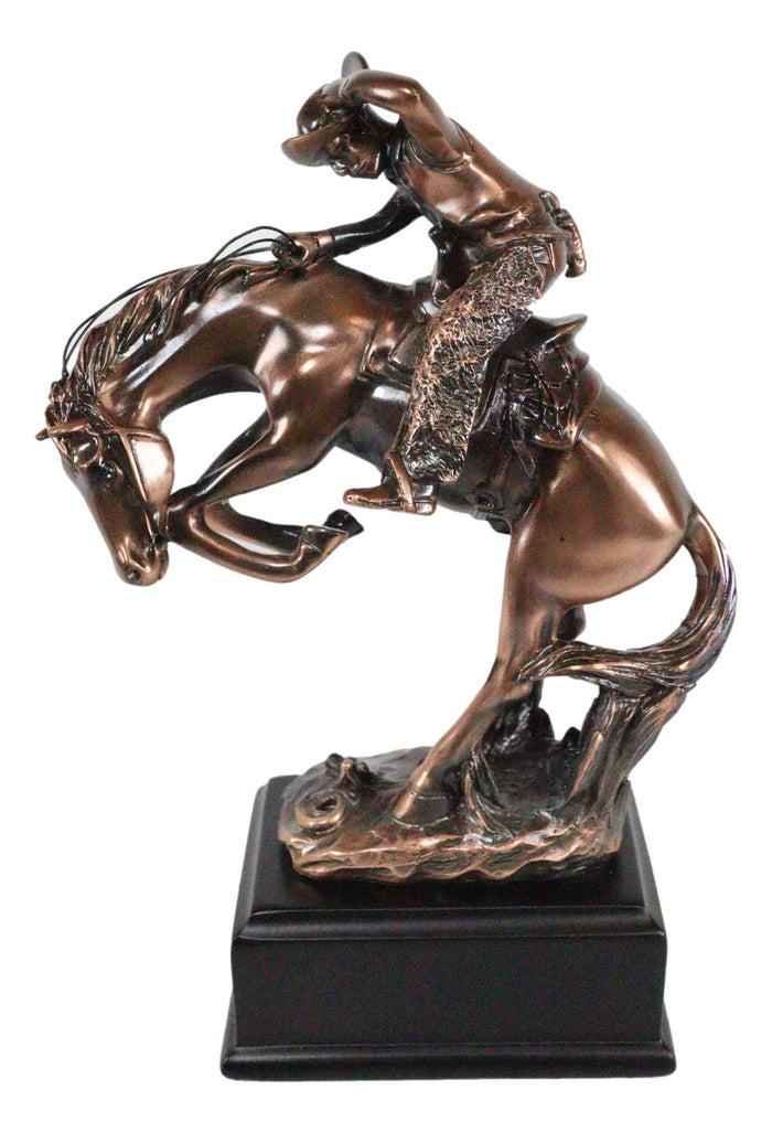 Western Rodeo Wild Cowboy With Bucking Horse Bronze Electroplated Figurine