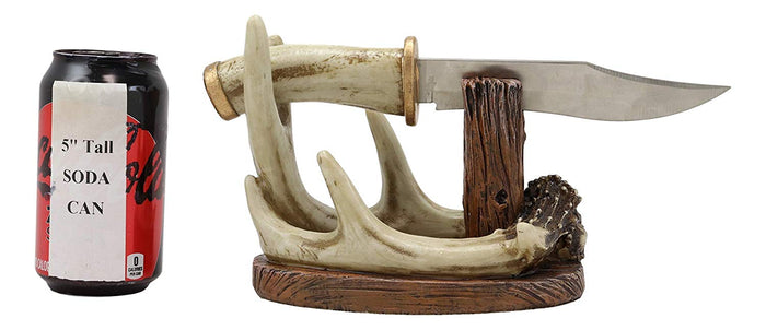 Western Rustic 8 Point Buck Stag Deer Antlers Display With Bear Sculpted Dagger