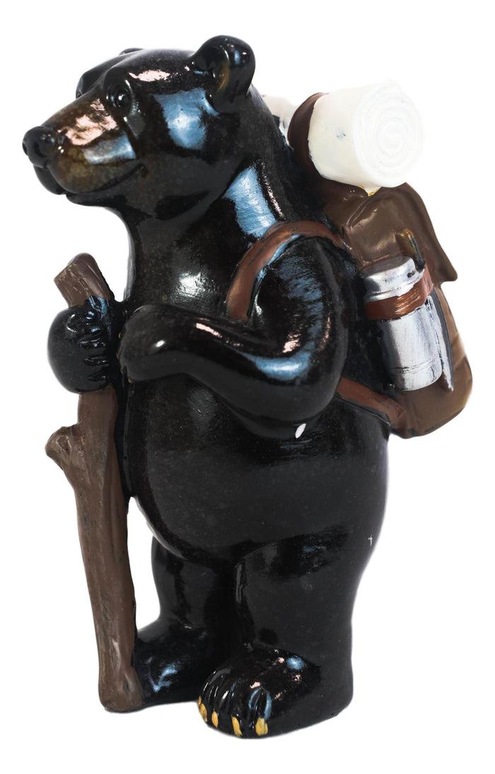 Western Rustic Backpacking Black Bear With Trekking Pole On A Hike Figurine