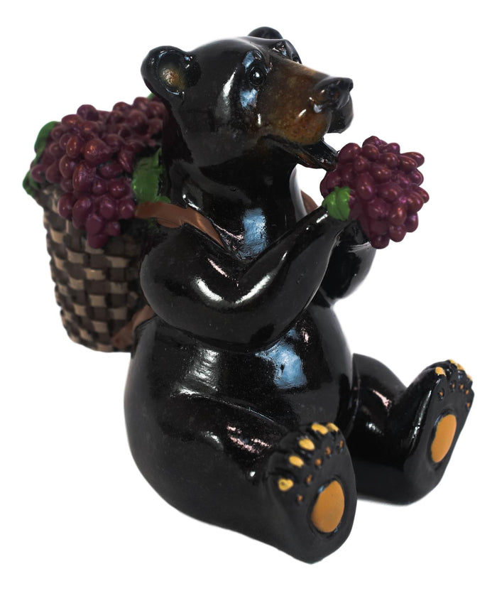 Western Rustic Berry Picking Black Bear With Fruit Harvest Bag Figurine Bears