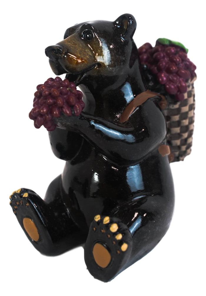Western Rustic Berry Picking Black Bear With Fruit Harvest Bag Figurine Bears