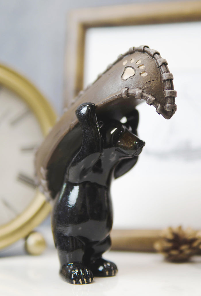 Western Rustic Black Bear Portaging A Canoe Figurine River Cruising Bears Accent