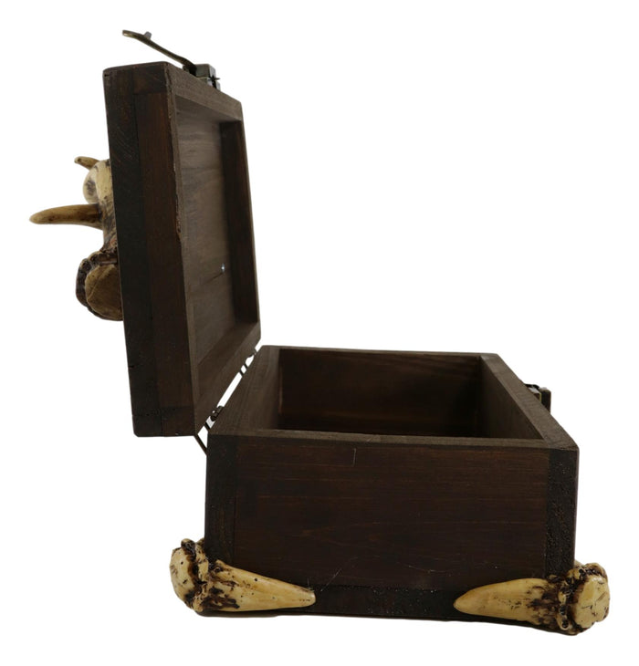 Western Rustic Elk Deer Stag Antlers Hinged Wooden Decorative Jewelry Box 8"L