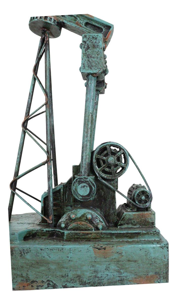 Western Rustic Green Vintage Nodding Donkey Pumpjack Oil Derrick Rig Figurine
