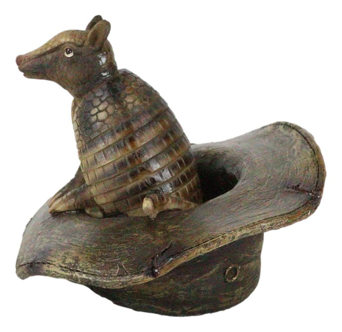 Western Rustic Texas Wild Armadillo Sitting In Cowboy Hat Decorative Figurine