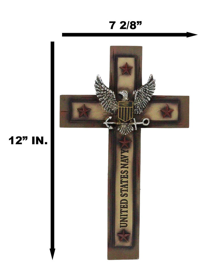 Western Rustic United States Navy With Eagle And Anchor Emblem Wall Cross Plaque