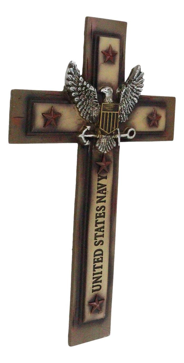 Western Rustic United States Navy With Eagle And Anchor Emblem Wall Cross Plaque