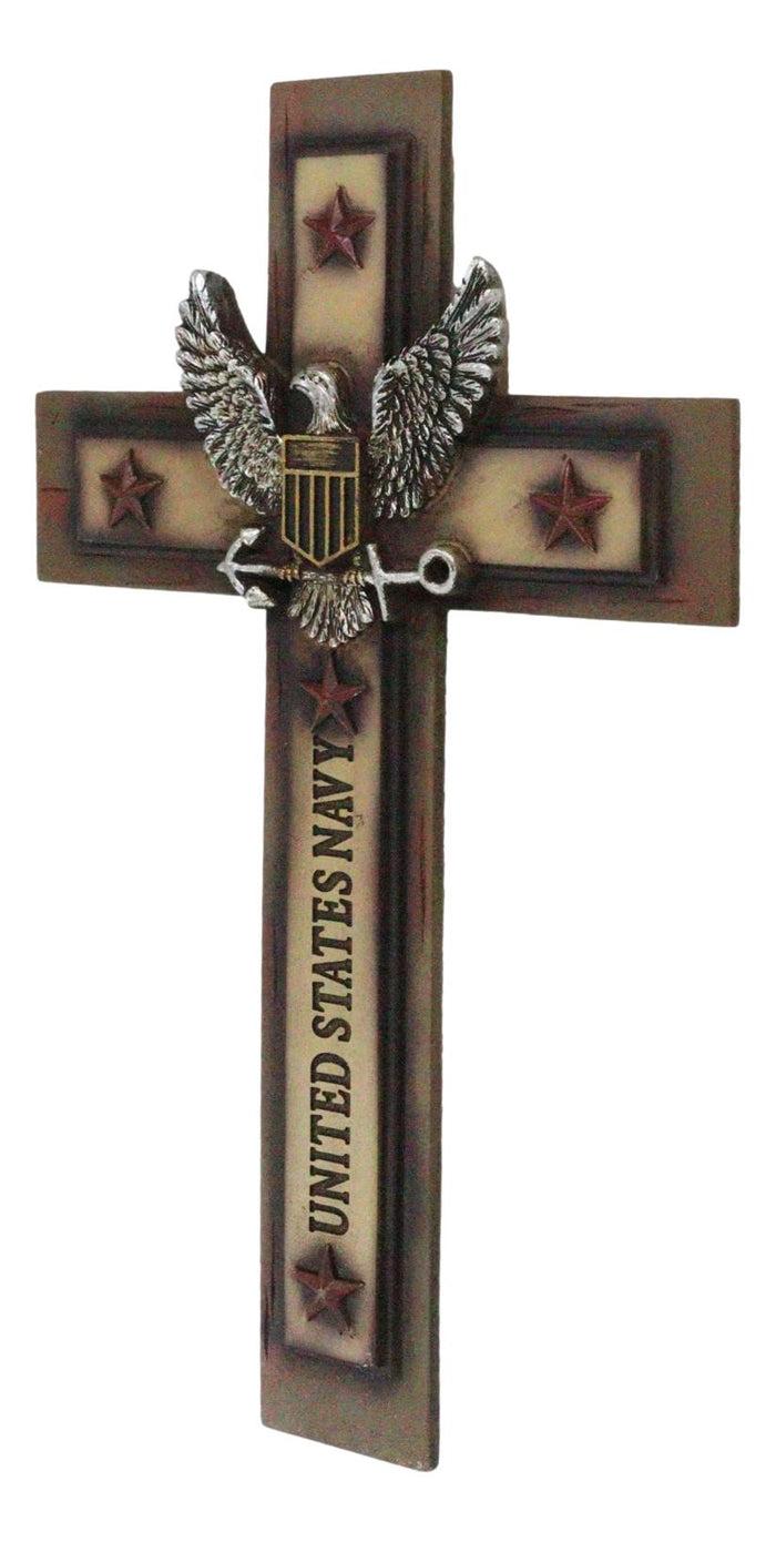 Western Rustic United States Navy With Eagle And Anchor Emblem Wall Cross Plaque