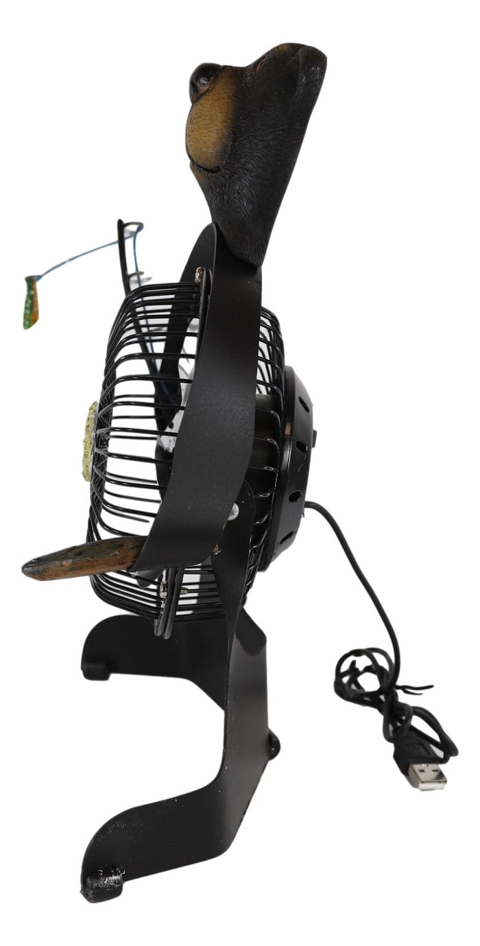 Western Rustic Wildlife Black Bear Fishing USB Portable Desk Fan Figurine