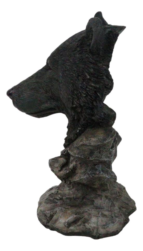 Western Rustic Wildlife Forest Black Bear Bust Figurine With Rocky Steppes Stand