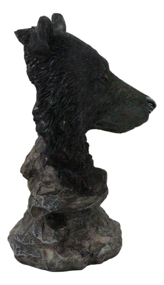 Western Rustic Wildlife Forest Black Bear Bust Figurine With Rocky Steppes Stand
