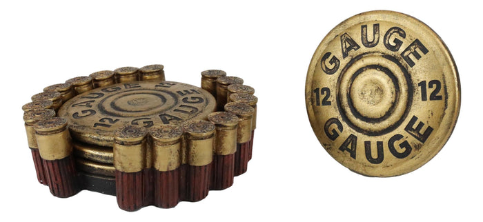 Western Shotgun 12 Gauge Bullet Shells Round Coaster Holder With 4 Coasters Set