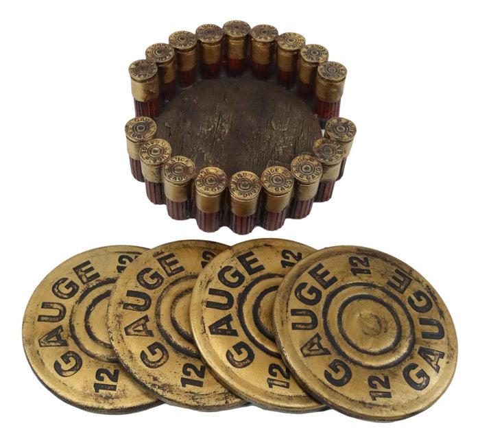 Western Shotgun 12 Gauge Bullet Shells Round Coaster Holder With 4 Coasters Set