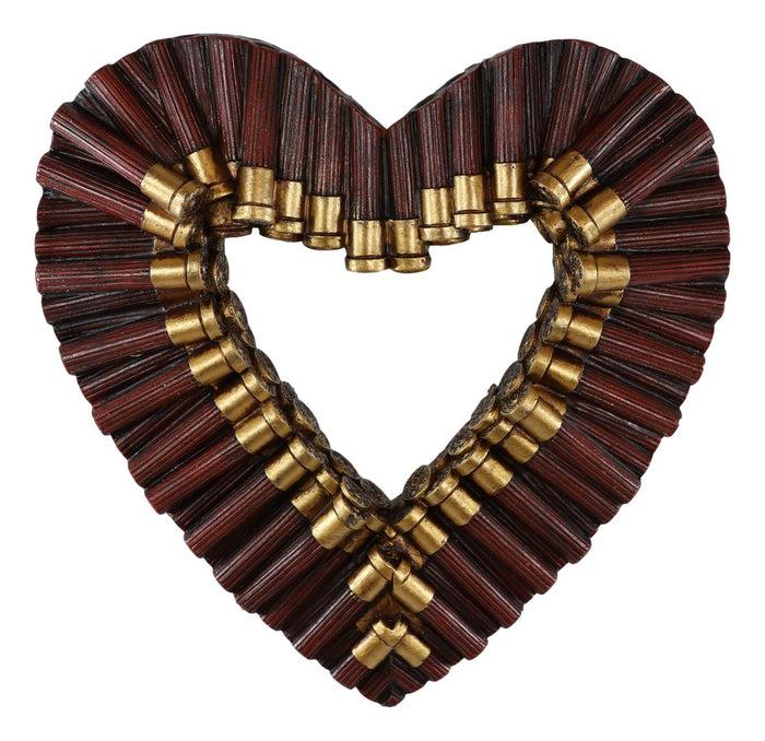 Western Shotgun Ammo Shells Gold Tone Bullets Heart Wall Plaque Decor Accent