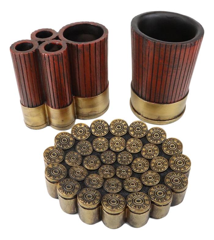 Western Shotgun Bullet Shells Set Of 3 Soap Dish Toothbrush Holder Tumbler Cup