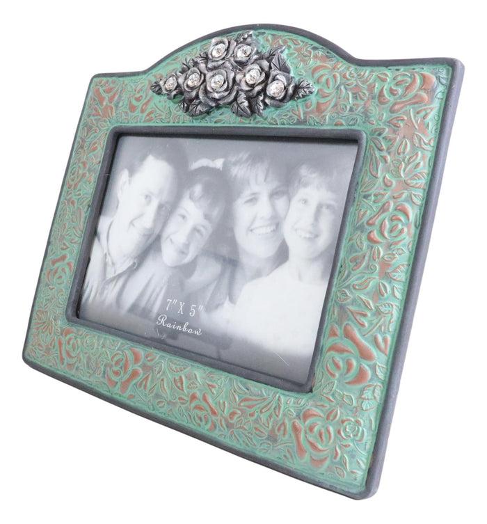 Western Silver Roses Turquoise Faux Tooled Leather Picture Photo Frame 5"X7"