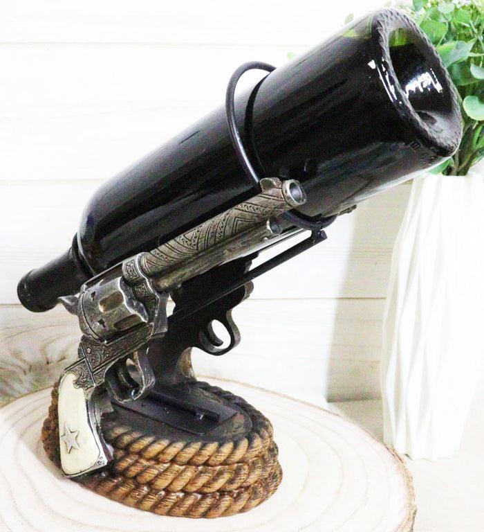 Western Six Shooter Cowboy Pistol Revolvers And Bull Ropes Wine Holder Caddy