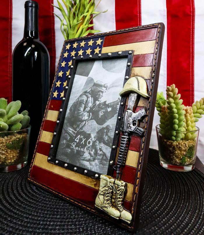 Western Stars USA Flag Fallen Soldier Boots Rifle Helmet Picture Frame 4"X6"