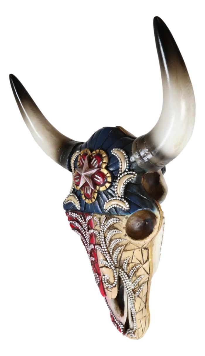 Western Texas Flag Colors Floral Tribal Tattoo Bison Cow Skull Wall Decor Plaque
