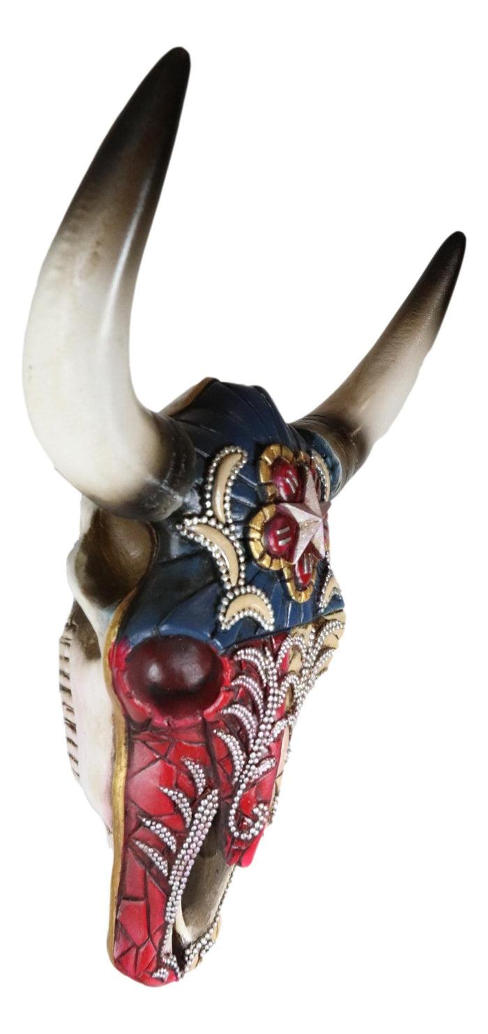 Western Texas Flag Colors Floral Tribal Tattoo Bison Cow Skull Wall Decor Plaque