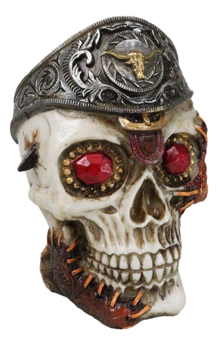 Western Texas Longhorn Silver Concho Buckle Skull Money Coin Bank Figurine Western Texas Longhorn Silver Concho Buckle Skull Money Coin Bank Figurine