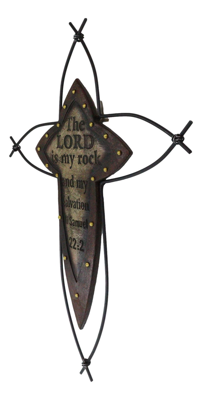 Western The Lord Is My Rock Ichthys Greek Fish Christ Metal Wire Wall Cross
