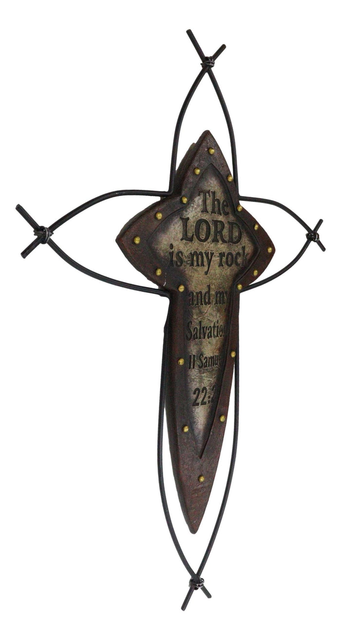 Western The Lord Is My Rock Ichthys Greek Fish Christ Metal Wire Wall Cross