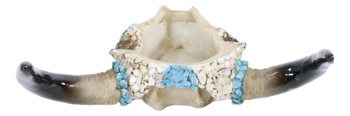 Western Turquoise And Red Teardrop Gems Mosaic Steer Cow Skull Decorative Box