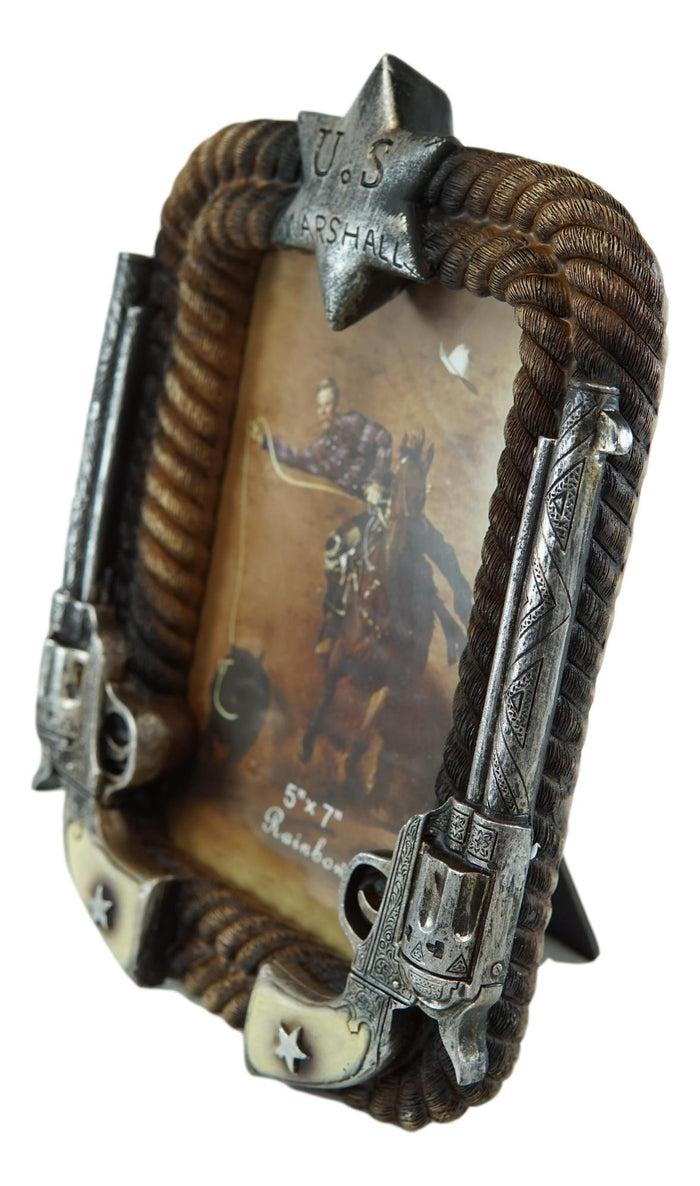 Western US Marshall Badge Revolver Pistols And Ropes 5"X7" Photo Picture Frame
