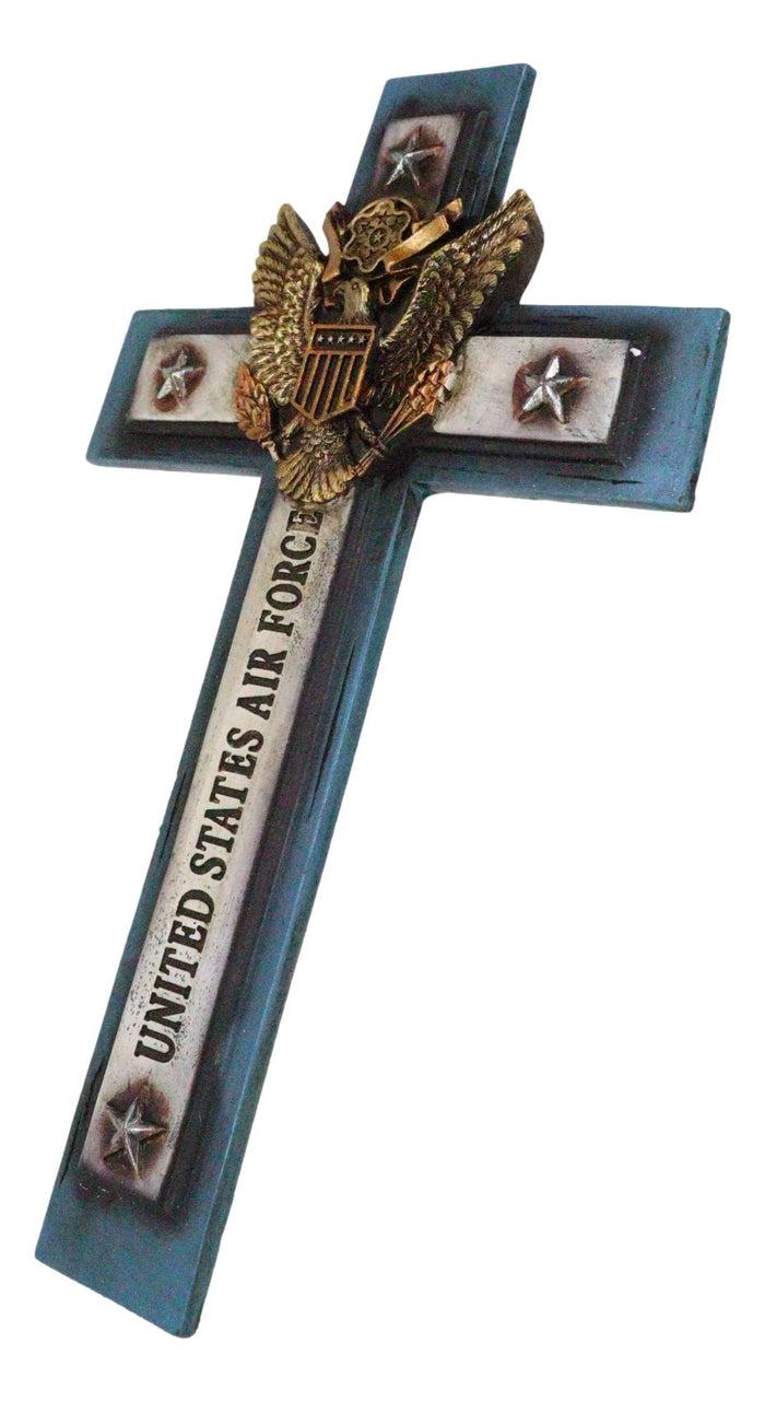 Western USA Air Force Patriotic Bald Eagle Emblem Blue Memorial Wall Cross