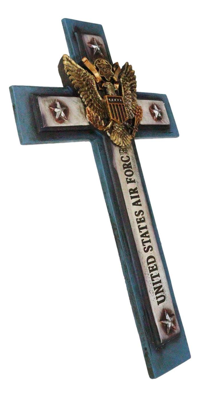 Western USA Air Force Patriotic Bald Eagle Emblem Blue Memorial Wall Cross