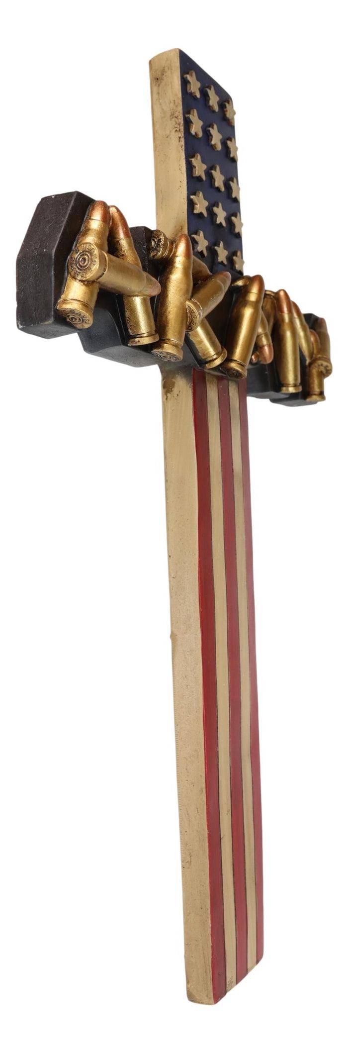 Western USA Flag Military Army With Bullet Shell Casings Memorial Wall Cross