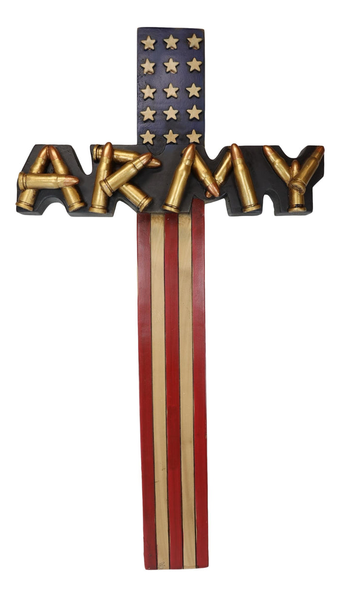 Western USA Flag Military Army With Bullet Shell Casings Memorial Wall Cross