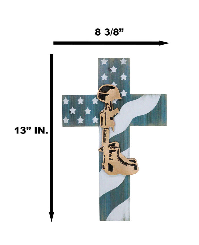 Western USA Flag Military Patriotic Fallen Soldier Boot Rifle Helmet Wall Cross